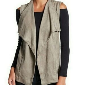 Romeo & Juliet Taupe Faux Suede Open Front Drap Sleeveless Vest sz M Minimalist